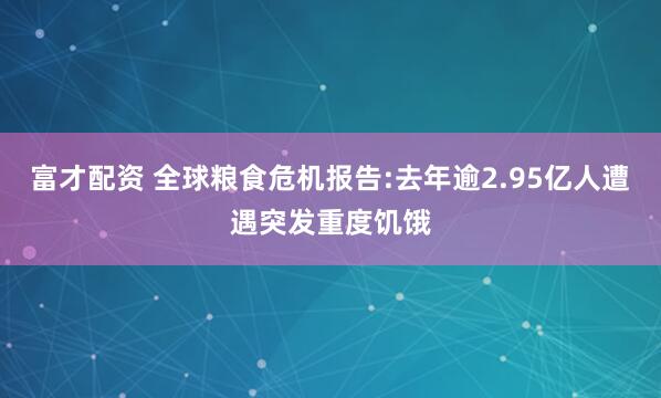 富才配资 全球粮食危机报告:去年逾2.95亿人遭遇突发重度饥饿